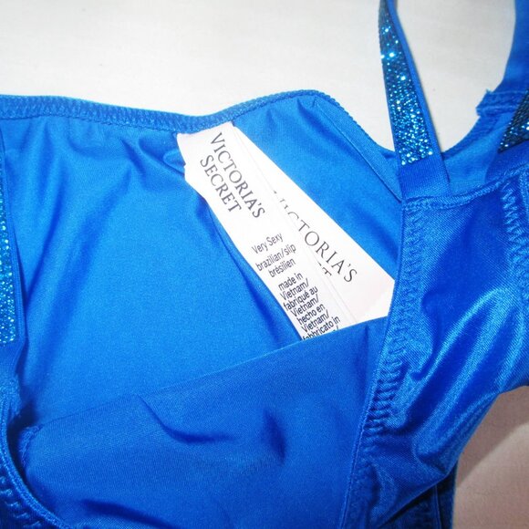 VICTORIA SECRET Very Sexy Double Shine Strap Brazilian Panty M Blue Satin - Picture 5 of 5